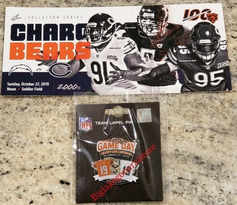 2019 Los Angeles Chargers vs Chicago Bears Game Day Pin Ticket Stub 10/27/19 Cover