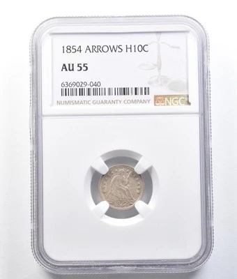 1854 Seated Liberty Half Dime Arrows AU55 NGC *1506 - Image 1 of 3