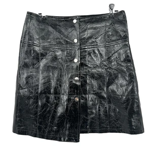 Exclusiva Faux Leather Black Mini Skirt Snap Front Asymmetrical Women's M/L EU40 - Picture 1 of 7