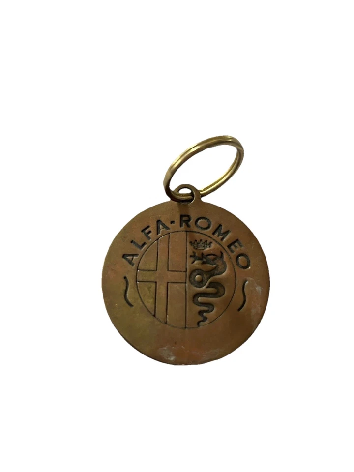 Vintage Alfa Romeo Keychain Brass Logo Embossed Key Fob 1970s Italy - Image 1 of 2