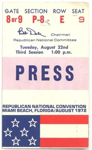 August 1972 RNC News Media Press Pass Ticket Stub Miami Beach FL - Picture 1 of 2