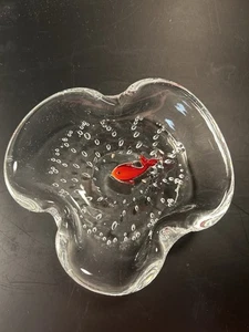 VTG Clear Heavy Hand Blown Art Glass Abstract Fish Ashtray/Bowl Possibly Murano - Picture 1 of 7