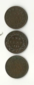 3 Coins 1888 Bronze Canadian Pennies,One Cent Foreign Coins - Picture 1 of 1
