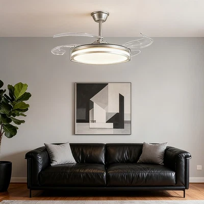 Kit de control remoto de montaje empotrado retráctil con luz de ventilador de techo LED de níquel 42 pulgadas Foto 1 de 4