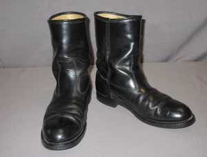 De colección Sears Botas Hipster Grunge Cuero Negro Motocicleta Pull On Hombres 7.5 Usadas en Excelente Condición - Imagen 1 de 11