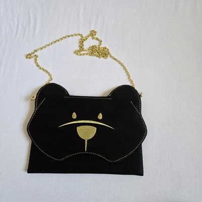 Oso Bulldog Francés BCBGMAXAZRIA (?) Lindo bolso de hombro clutch negro dorado metálico Foto 1 de 4