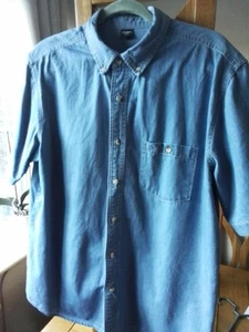 Cotton Traders - Mens Blue Denim Effect, Short Sleeved, Button Down Collar,... - Imagen 1 de 4