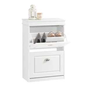 SoBuy White 2 Flip-Drawers Shoe Cabinet, Slim Shoe Rack, Shoe Storage Cupboar... - Picture 1 of 9