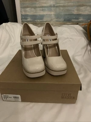 Plataforma STEVE MADDEN plataforma de patente dos veces Mary Jane tacón cuadrado grueso 7,5 Foto 1 de 4