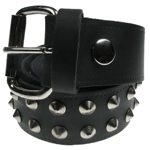 Studded Black Real Leather Belt 1.5 inch 38mm, Gothic Punk Rocker Rebel, Studs - Picture 1 of 4