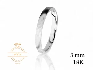 18K White Solid Gold 3mm Low Dome Wedding Band Ring - Comfort Fit - Hammered - Picture 1 of 9