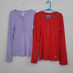 Justice LOT Of 2 Red & Purple Ribbed Fabric Long Sleeve Tops Kids 10 - Picture 1 of 16