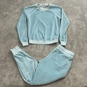 AMO Velour Sweatpants Sweater Women XS SetBlue USA Athleisure Comfy Lounge Cozy - Picture 1 of 19