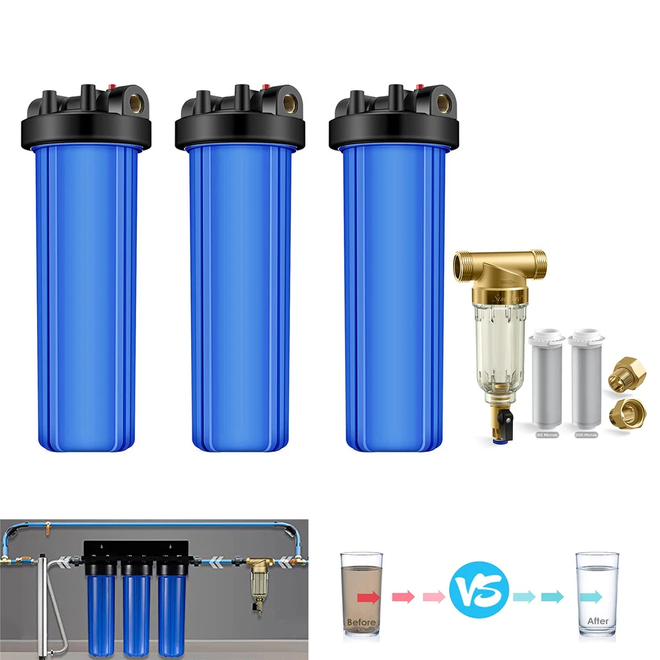 3 Stage Whole House Water Filter Big Blue Housing + Spin Down Sediment Filter - Image 1 of 4