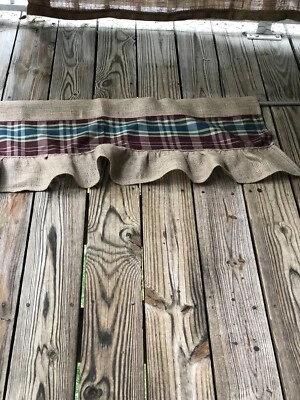 "Cenefa/cortina natural de arpillera/a cuadros 16""x41""" Foto 1 de 4