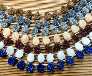 Druzy Quarz Achat Seite Gebohrt Flach Rückseite Verbinder Cabochon Perlen 12x16mm - Bild 1 von 8