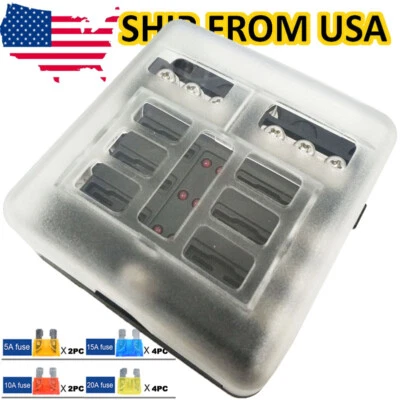6-Way Car Blade Fuse Holder Box Block with LED Indicator For 12V 32V Car Marine - Image 1 of 4