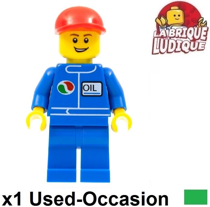 Lego Figurine Minifig City mécanicien garagiste octan oil bleu casquette oct065 - Photo 1/1