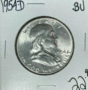 Medio dólar de plata Franklin 1954-D ~ BU ~HERMOSA MONEDA~ - Imagen 1 de 2
