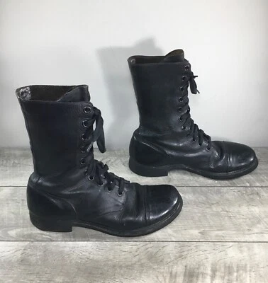 Botas Militares De Colección Vietnam Cuero Negro Salto Para Hombre Talla 9.5 BF Goodrich Años 60 Foto 1 de 4