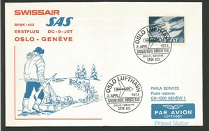 1er vol SWISSAIR SAS Oslo-Genève 1974 timbre sur lettre /L1826 - Picture 1 of 2