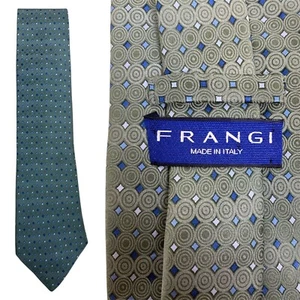 FRANGI 100% Silk Tie Grey Blue Circle Diamond Designer Necktie Made In Italy - Picture 1 of 5