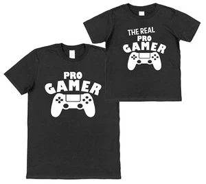 Pro & Real Pro Gamer Matching T-Shirts 2 pack Father and Son Dad Uncle Funny - Picture 1 of 2