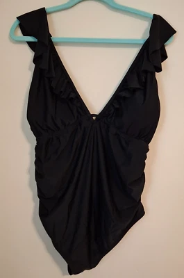 PinkBlush Size XL Black Ruffle Tie Maternity One-Piece Swimsuit NWT - Image 1 of 4