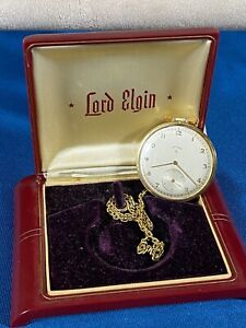 Vintage Lord Elgin 14kt Gold Pocket Watch 40 Years Service WF & John Barnes Co