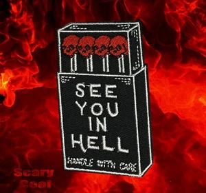 Neu Totenköpfe See You In Hell Matches Horror bestickt Biker Bügelbild Patch - Bild 1 von 3