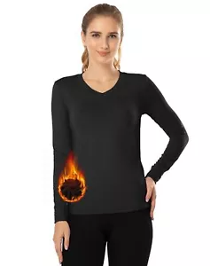 Thermal Tops for Women Fleece Lined Shirt Long Sleeve Base Layer V Neck Black... - Picture 1 of 6