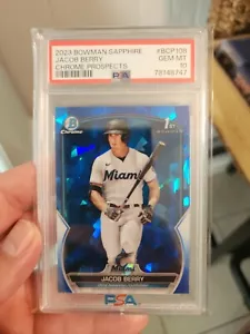 2023 Bowman Sapphire Chrome Prospects Blue Cracked Ice Jacob Berry Psa 10 - Picture 1 of 2