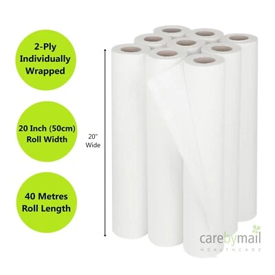 CARE BY MAIL 9 x White Couch Roll 20" Hygiene Roll Salon Beauty Massage Clinic Bed 40 Metres