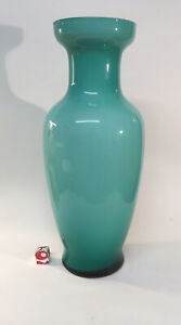 Large Vintage Empoli Teal Green Cased Glass Vase (37cm Tall)