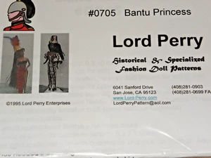 Muñeca de moda Lord Perry patrón princesa bantú #0705 - Imagen 1 de 1