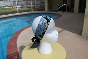 Blue / Black Flower Print Tie Headband Adjustable - Picture 1 of 4