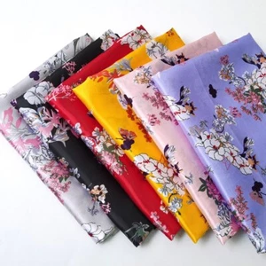 1yard X 1.48meter Floral Butterfly Satin Fabric Soft Scarf Sleep Gown Material  - Picture 1 of 12