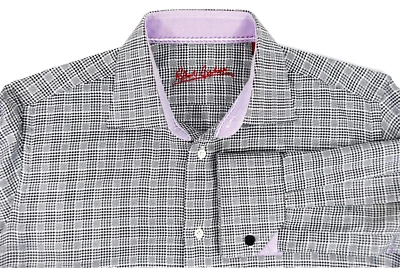 Robert Graham Black White Houndstooth Check French Cuff Dress Shirt 17.5/44 XL - Image 1 of 4