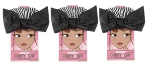 3 Pack Conair Comfy & Dry Full Size Bow Shower Cap Black White Stripe #55948 - Picture 1 of 5