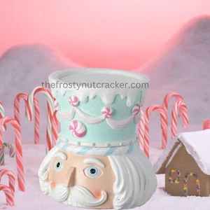 5.5" Pastel Peppermint Candy Nutcracker Soldier Pillar Christmas Candle Holder - Picture 1 of 2