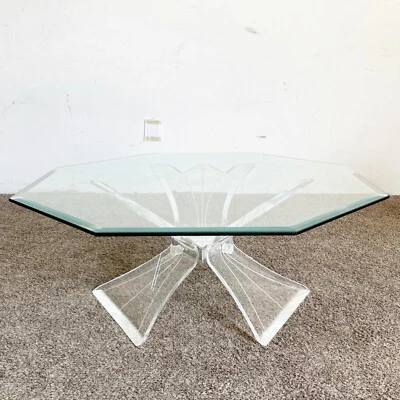 Postmodern Octagonal Beveled Glass Top Lucite Coffee Table — 第 1/4 张图片