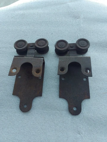 Two (2) Antique RW  Barn Door Rollers Hangers with Brackets Vintage Pair Cover