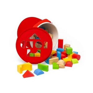 Bigjigs Toys First Building Bricks - 80 piezas bloques de madera con tapa clasificadora de formas - Imagen 1 de 6