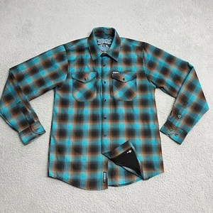Dixxon Switch Suspensions Flannel Company Shirt Mens Small Blue Brown Plaid - Picture 1 of 9