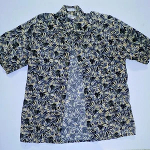 Pierre Cardin Mens Sz M Hawaiian shirt Blue Tropical Floral 100% Cotton hula - Picture 1 of 4