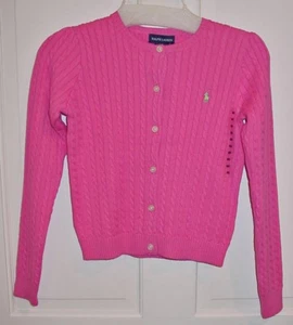 RALPH LAUREN GIRLS HOT PINK CARDIGAN SWEATER NEW WITH TAGS - Picture 1 of 3