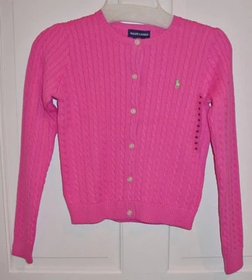 RALPH LAUREN NIÑAS ROSA CALIENTE CÁRDIGAN SUÉTER NUEVO CON ETIQUETAS Foto 1 de 3