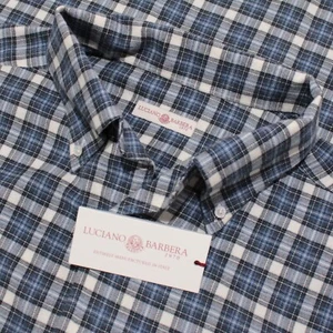 Luciano Barbera NWT Casual Button Down Shirt Size XXL in Blue/Multi Plaid Cotton - Picture 1 of 10