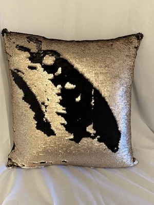 NWOT NEW Aviva Stanoff 18” x 18” Luxury Sequin Pillow Bronze Gold w/ Black Back - Image 1 of 4