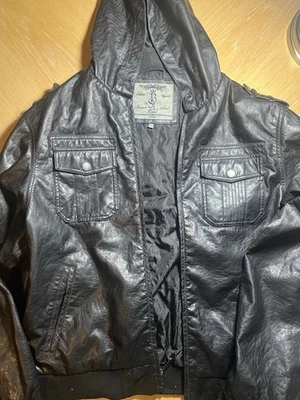 Chaqueta Brave Soul Luxe Vintage Para Hombre Cuero Negro Cremallera Completa Con Capucha XXL Foto 1 de 4